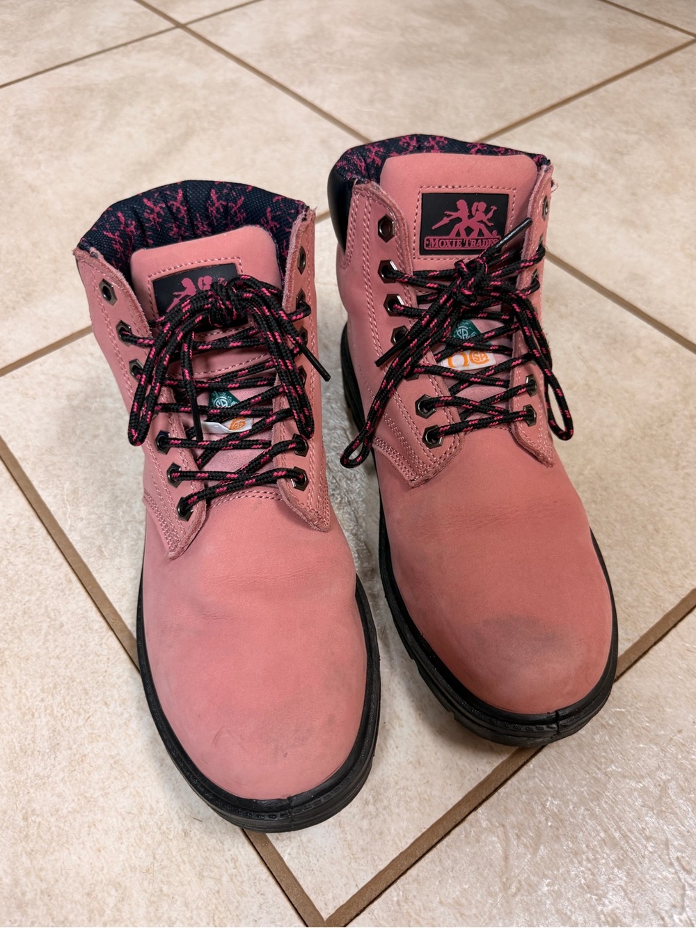 Pink Women's Lace-Up Steel Toe Work Boots